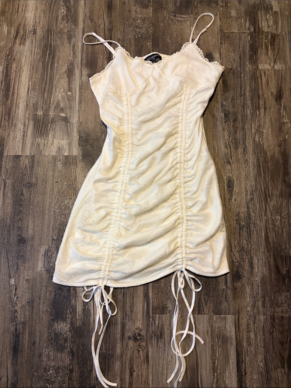Ivory Ruched Lace-Trim Slip Dress